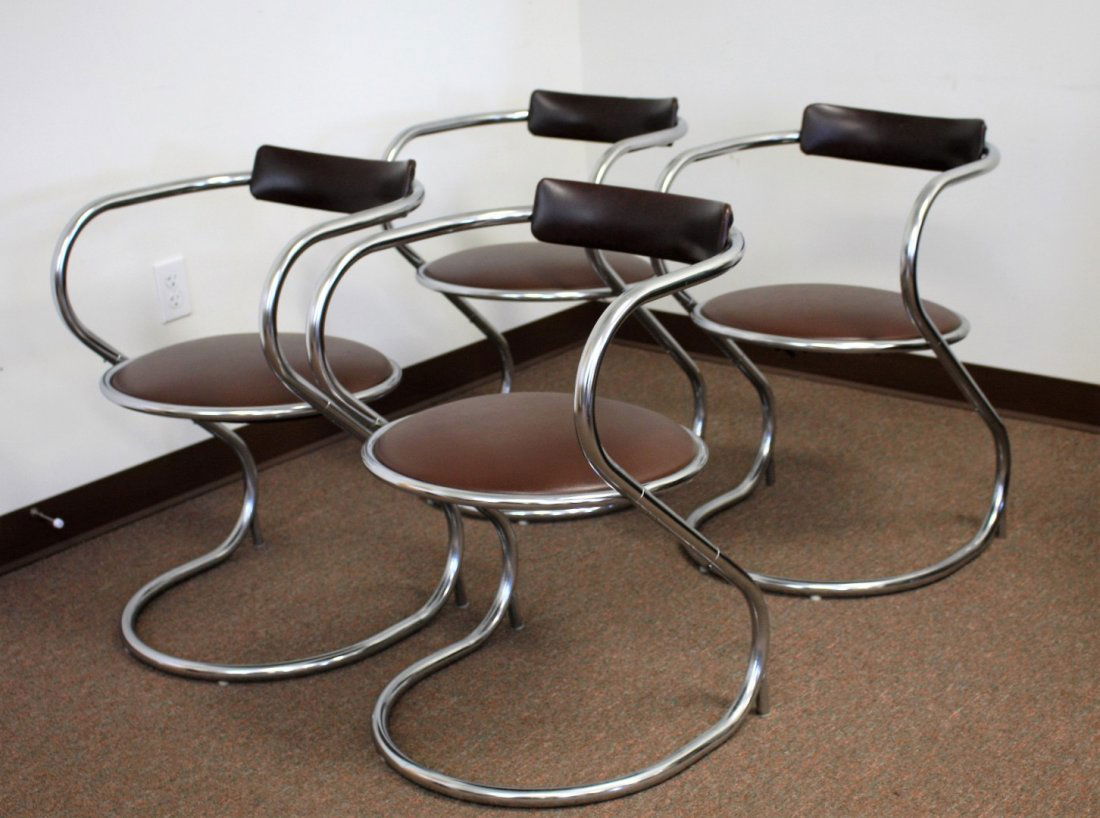 Set 4 Mid Century Tubular Chrome Chairs (1 of 7)