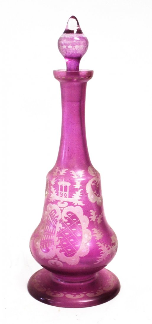Bohemian Etched Amethyst Glass Decanter (1 of 4)
