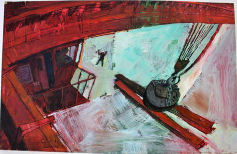 Shannon Stirnweis; 20thC. American Illustration: Gouache on board. Story Illustration. The Steel Mill; 14.5in. X 22.5in.