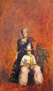 Shannon Stirnweis; 20thC. American Illustration: Oil on board. Western Story Illustration. Cowboy and Woman; 12.5in. X 7.25in.(image size)