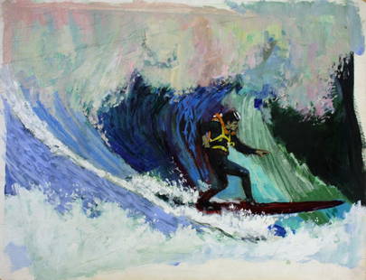 Shannon Stirnweis; 20thC. American Illustration: Oil on board. Story Illustration - Old Argosy. Scuba Surfer; 14in. X 17.75in.