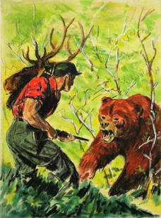 Shannon Stirnweis; 20thC. American Illustration: Pastel on paper(mounted to board). An Approaching Grizzly. Inscribed on reverse; 11.25in. X 8.25in.(image size)