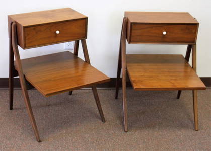 Kip Stewart; Pair of Drexel Walnut Night Stands