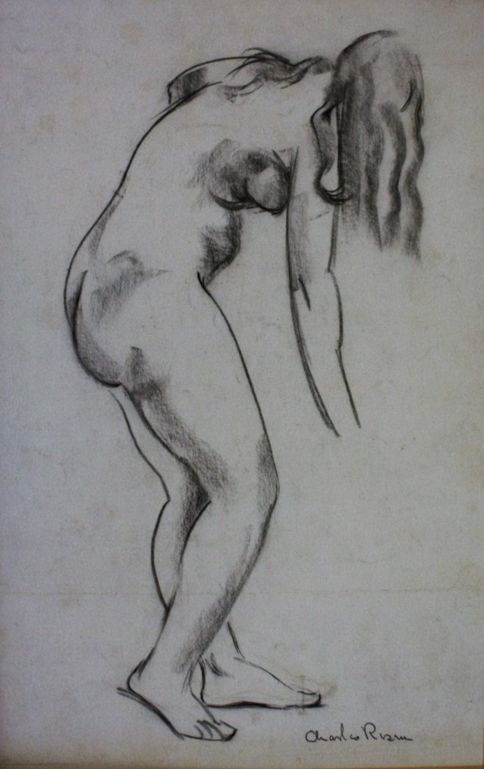 Charles Rosen; 20thC. American Charcoal Signed: Charcoal on paper. Standing Nude. Signed l.r.; 15.25in. X 10in.(image size)Illustrated in Charles Rosen: 1878-1950. Page 38