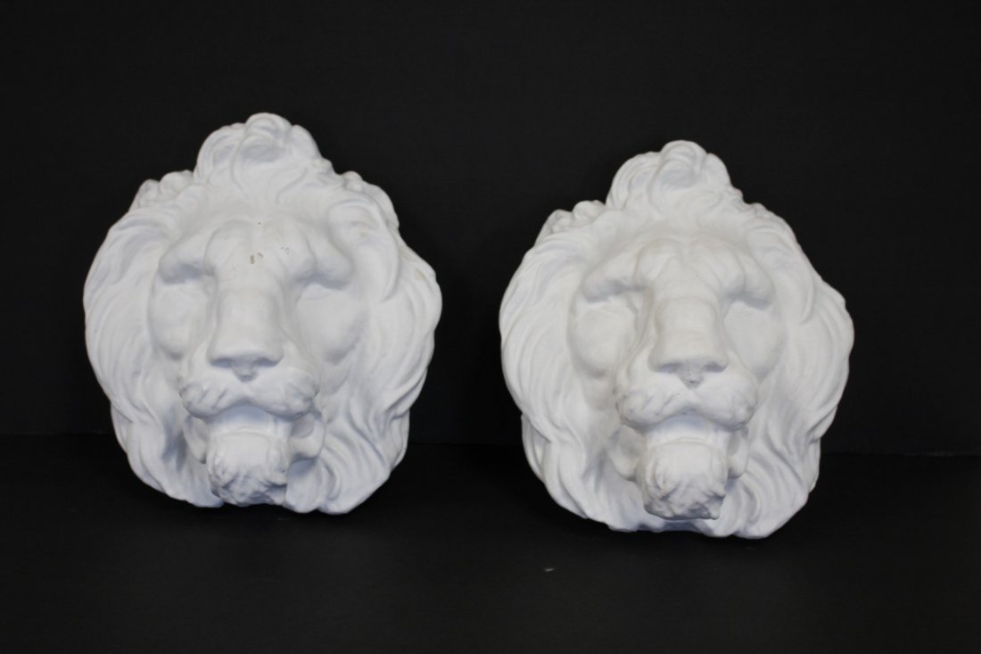 Pair of Architectural Plaster Lion Head Plaques (1 of 5)