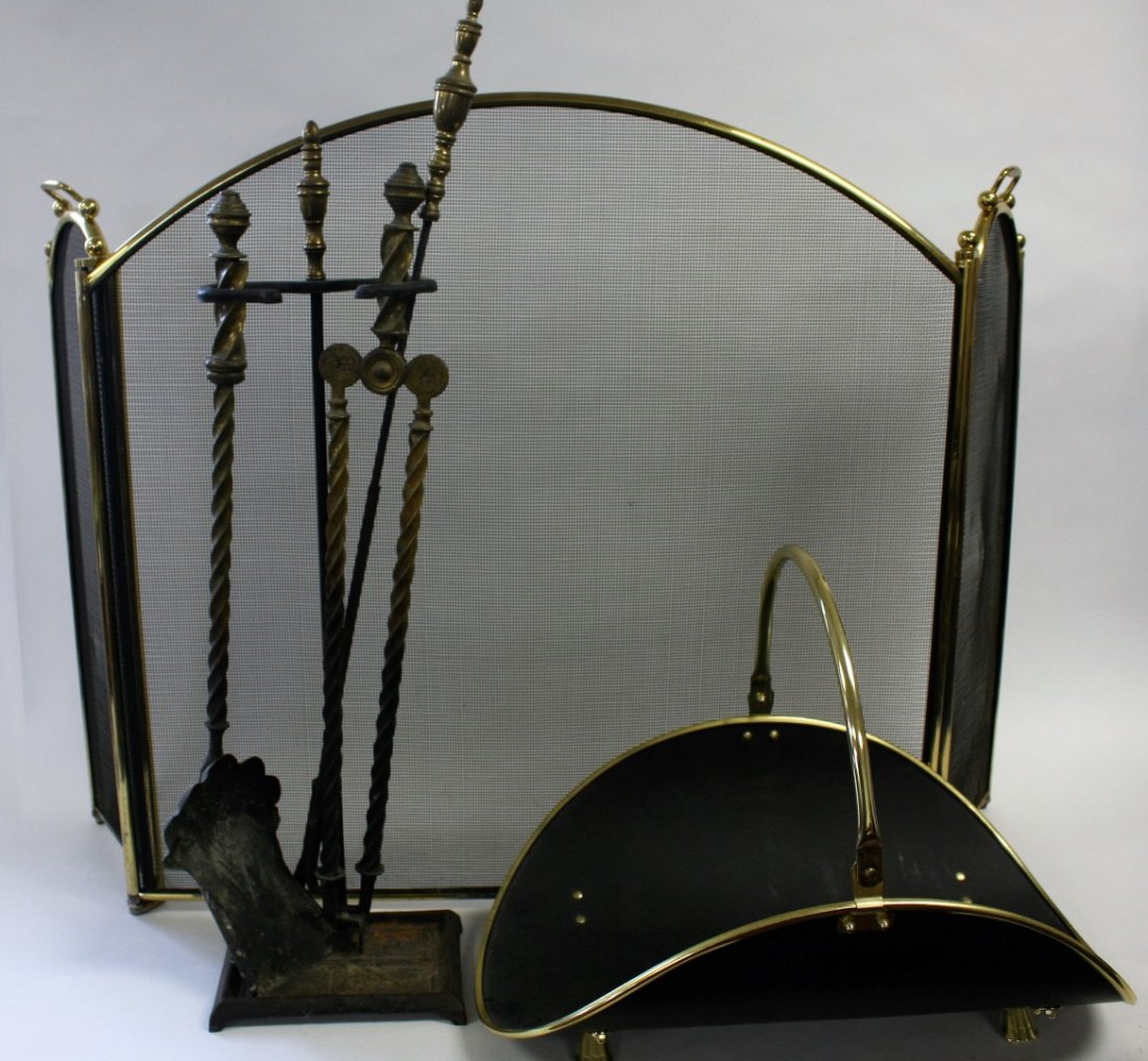 Tole and Brass Fireplace Set (1 of 3)