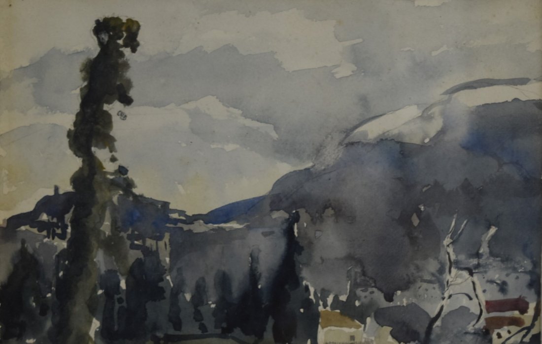 Sandor Bernath; American Watercolor - New Mexico: Watercolor on paper. New Mexico - 1933. Inscribed and titled on the reverse; 5.75in. X 8.75in.(image size)