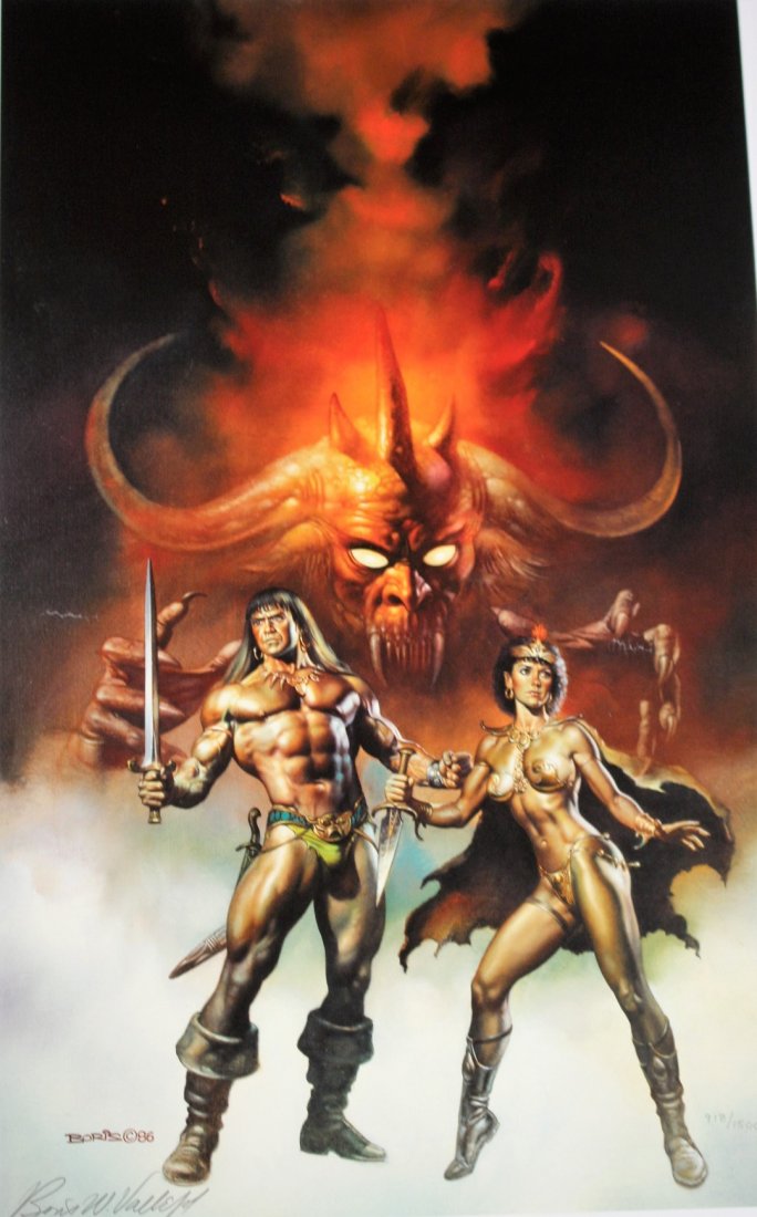 Boris Vallejo; Limited Edition Print - Great Horned: Color print. In Search of the Great Horned Beast by Boris Vallejo. Pencil signed and numbered 918/1500 with COA; size: 25 in. x 16.5 in.