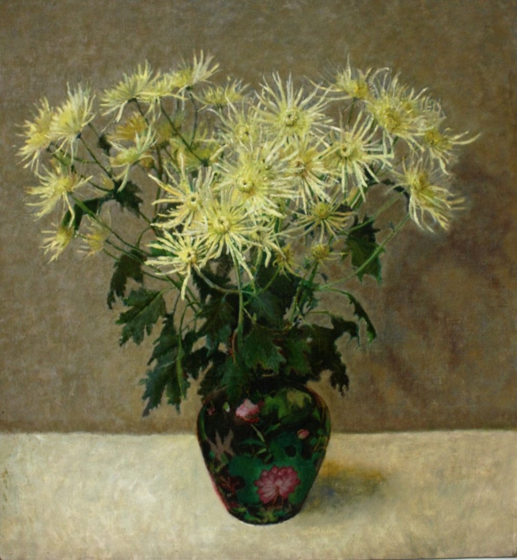 Joy Divine; 20thC. American Oil - Vase of Flowers: Oil on canvas. A Still Life - Vase of Flowers; 33in. X 30in.