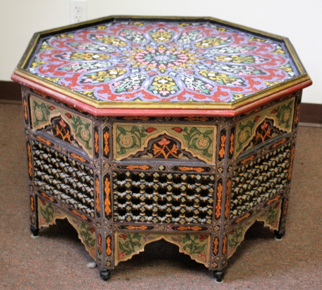 Moroccan Painted Wood Octagonal Taboret (1 of 4)