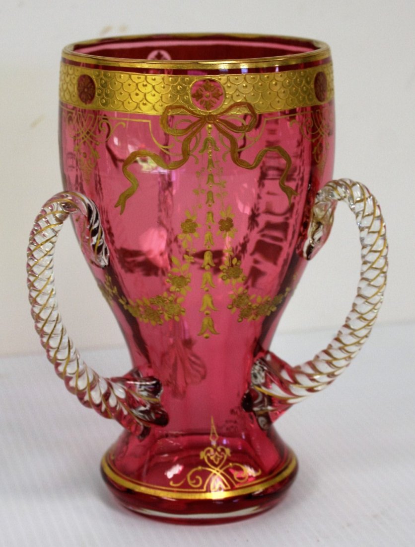 Moser Cranberry 3 Handle Goblet (1 of 5)