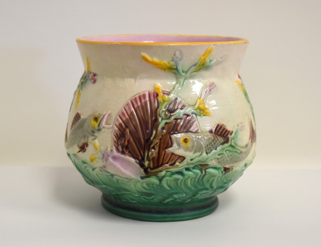 Rare 19thC. Majolica Aquatic Motif Pottery Planter (1 of 8)