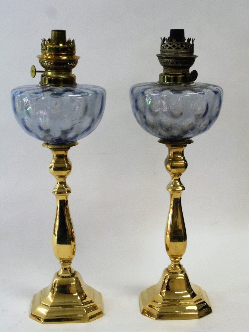 Pair of Victorian Brass and Glass Oil Lamps (1 of 4)