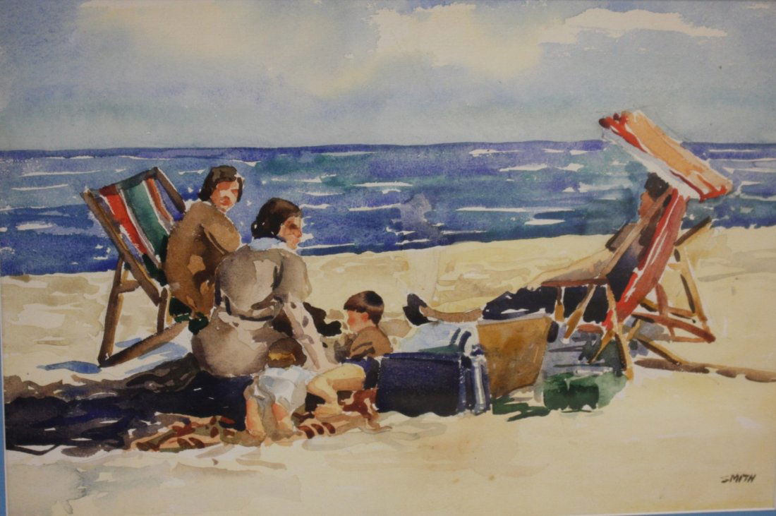 Smith; 20thC. Watercolor - A Beach Scene Signed (1 of 5)