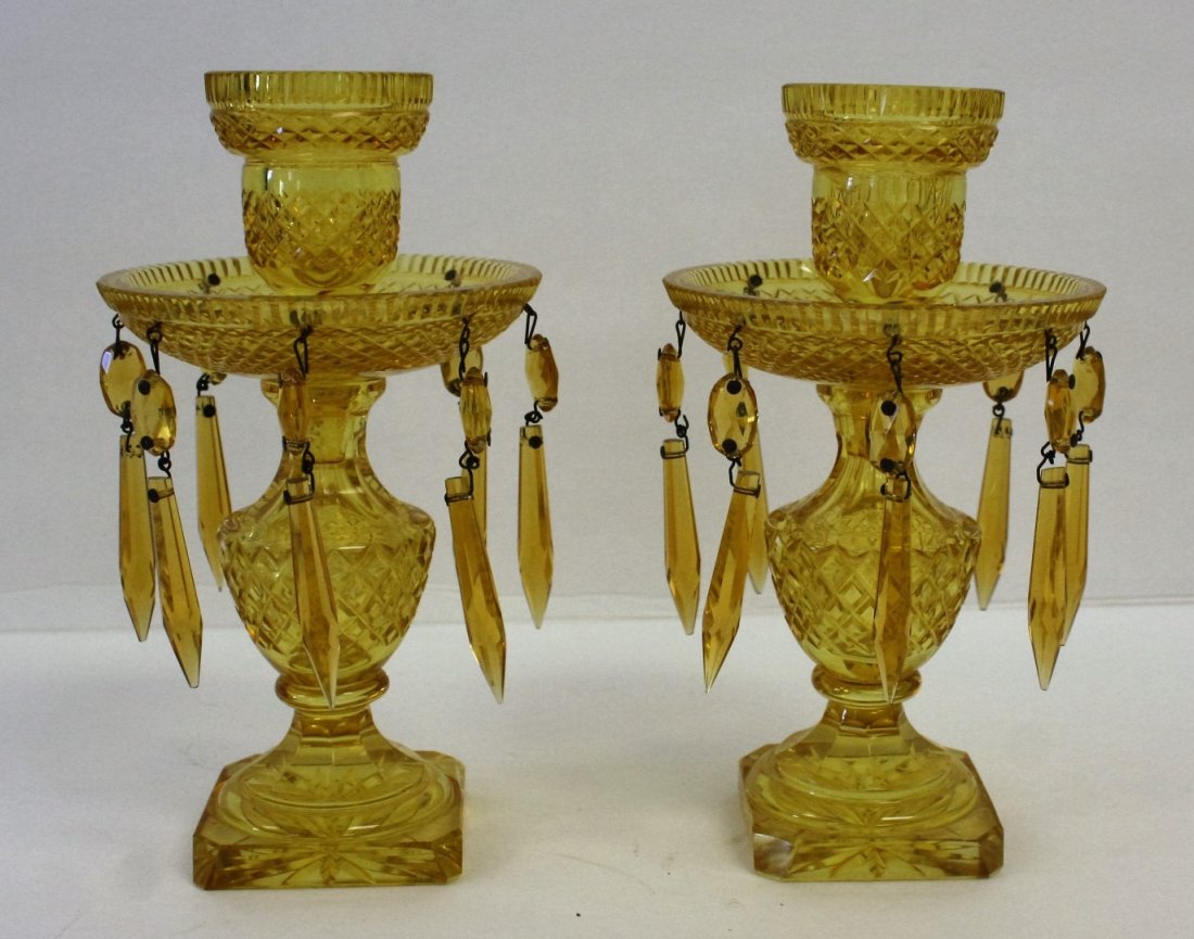 Pair of Yellow Cut Glass Candlesticks (1 of 4)