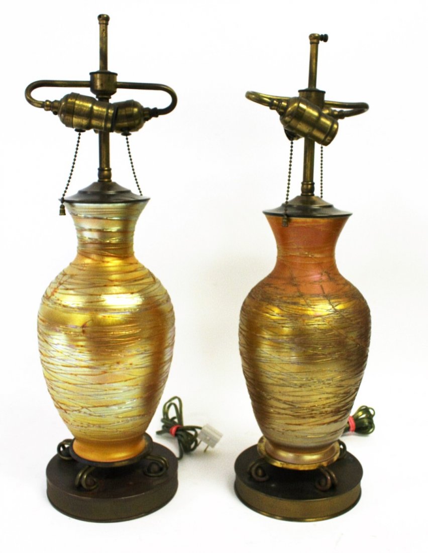 Pair of Durand Art Glass Lamps (1 of 4)