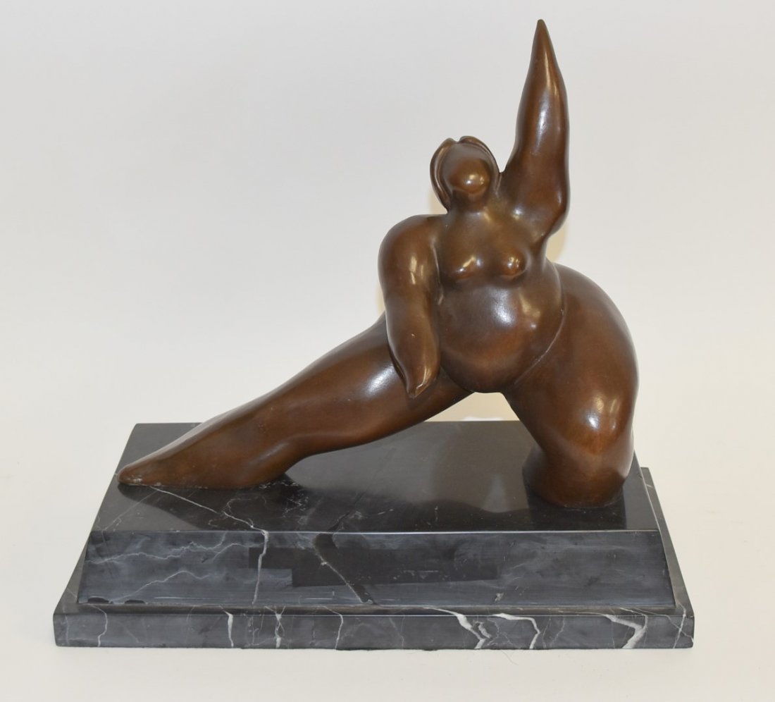 Gaston Lachaise(after); Bronze Figure of a Nude: Bronze figure of a nude dancer. Artist signed Milo. Marble base; 14in.H. x 14in.W.