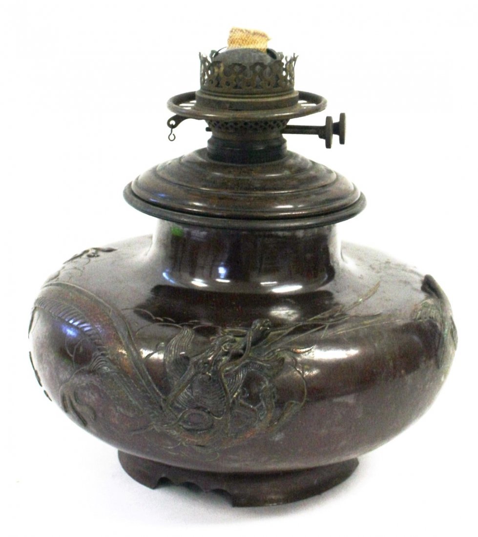 19thC. Japanese Bronze Oil Lamp (1 of 7)