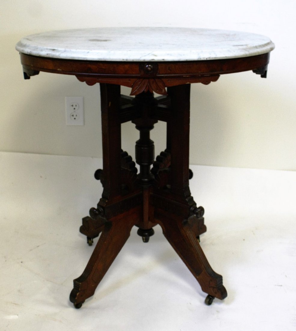 Walnut Victorian Oval Marble Top Table (1 of 6)