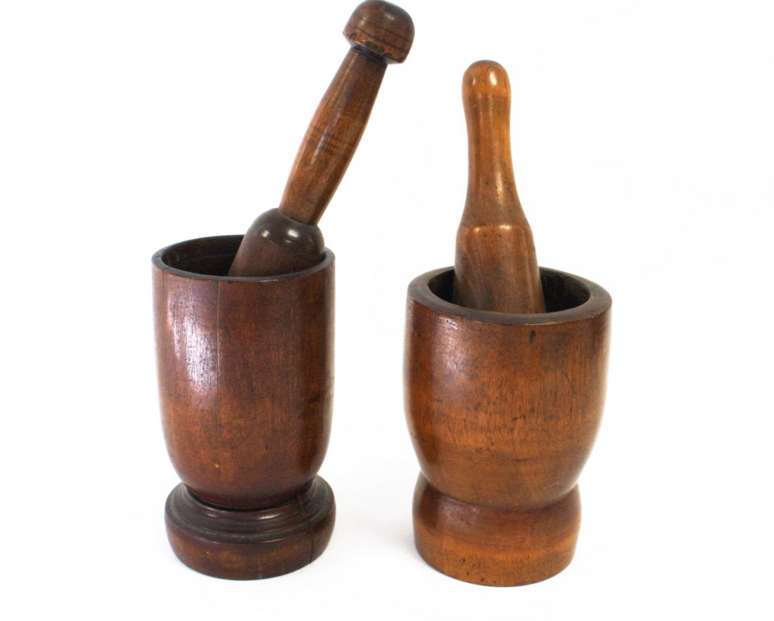 Two(2) Early American Wood Mortar and Pestles (1 of 4)
