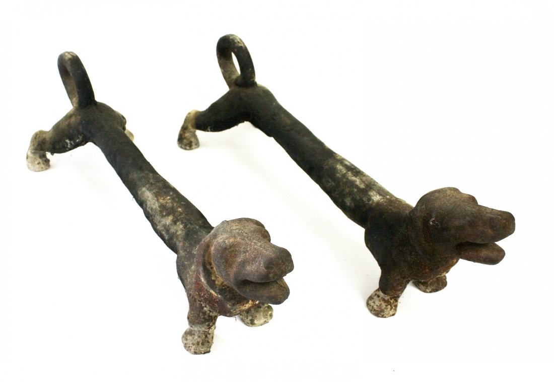 Pair of American Cast Iron Dog Fireplace Log Holders