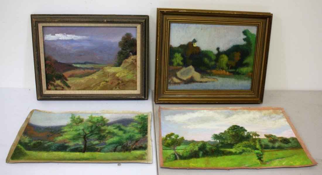 Joy Divine; Four(4) 20thC. American Oil Paintings: Four(4) oil paintings. Landscapes; 10in. X 14in. - 12in. X 18in.