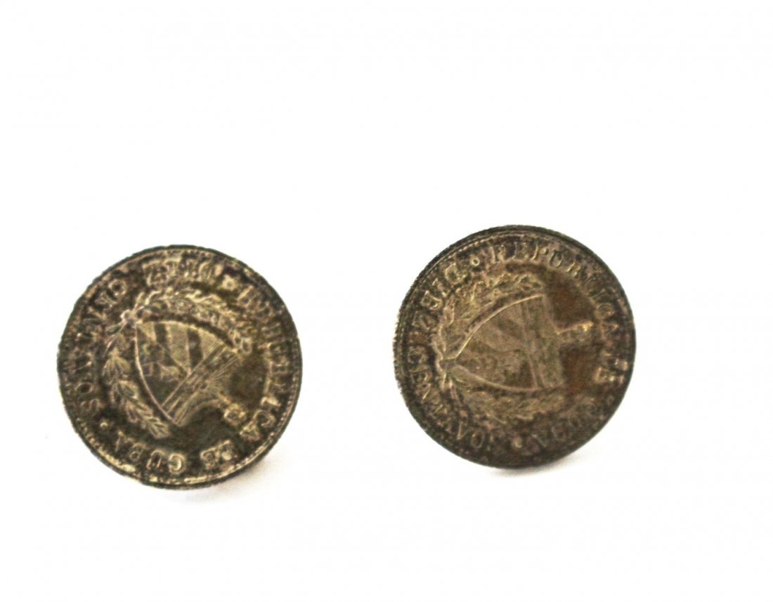 Pair of Republic Of Cuba Silver Coin Earrings: Republic of Cuba silver coin earrings. Size .75 in. diameter. (weighs .25 oz.)