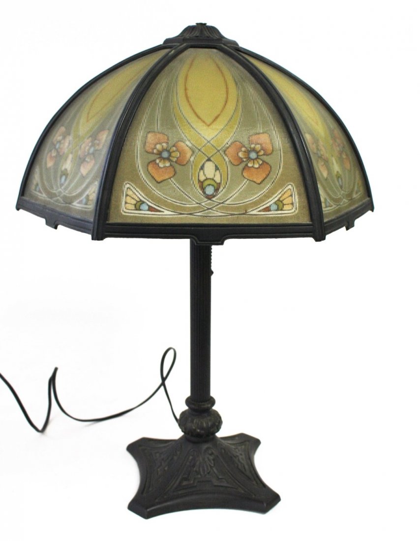 Bradley and Hubbard Six(6) Panel Painted Glass Lamp (1 of 9)