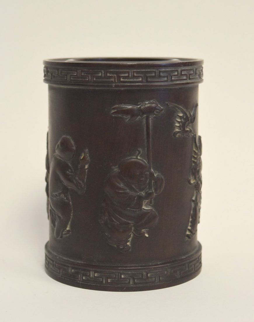 Chinese Zitan Wood Brush Pot (1 of 4)