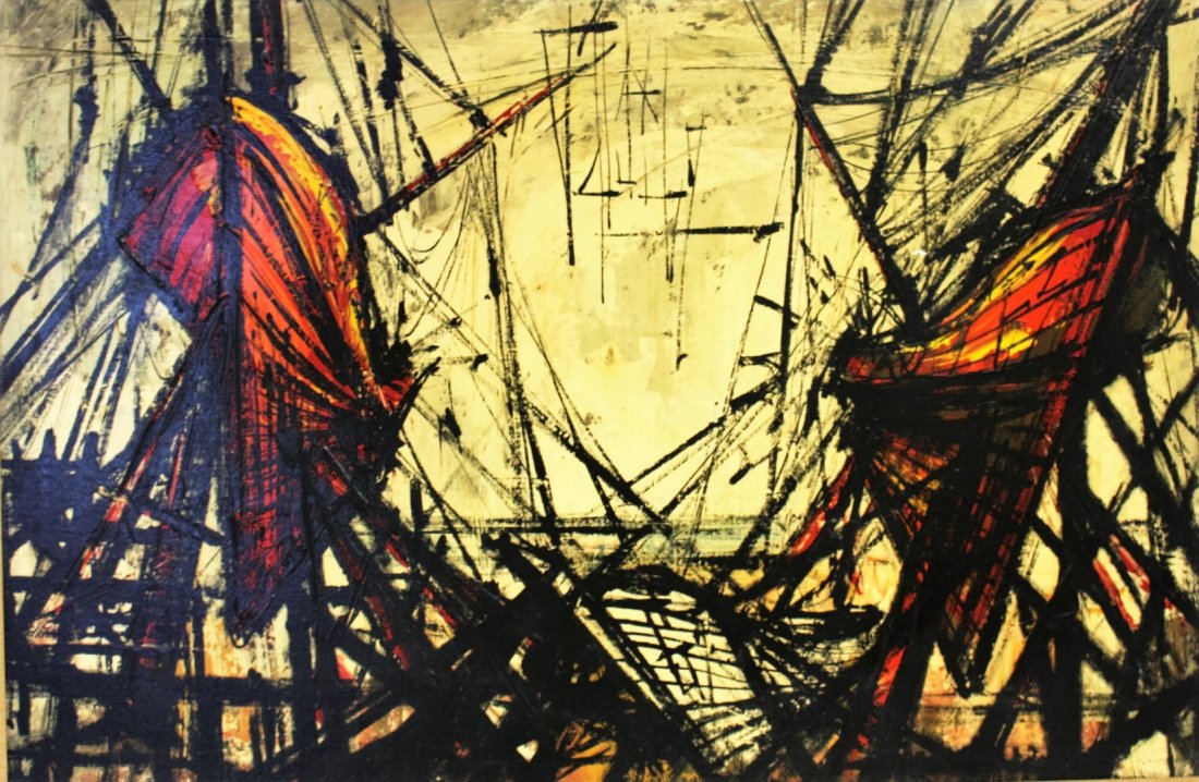 Mid Century Boats in Shipyard Oil Painting (1 of 7)