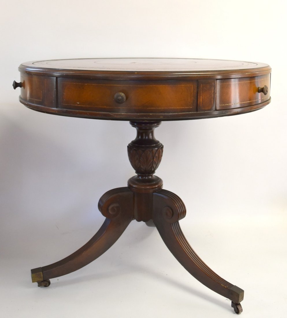English Mahogany Leather Top Drum Table (1 of 5)