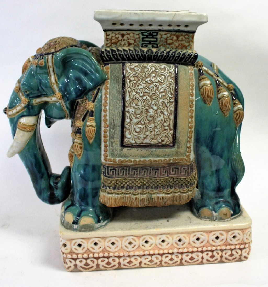 19thC. Chinese Glazed Ceramic Elephant Garden Seat (1 of 9)