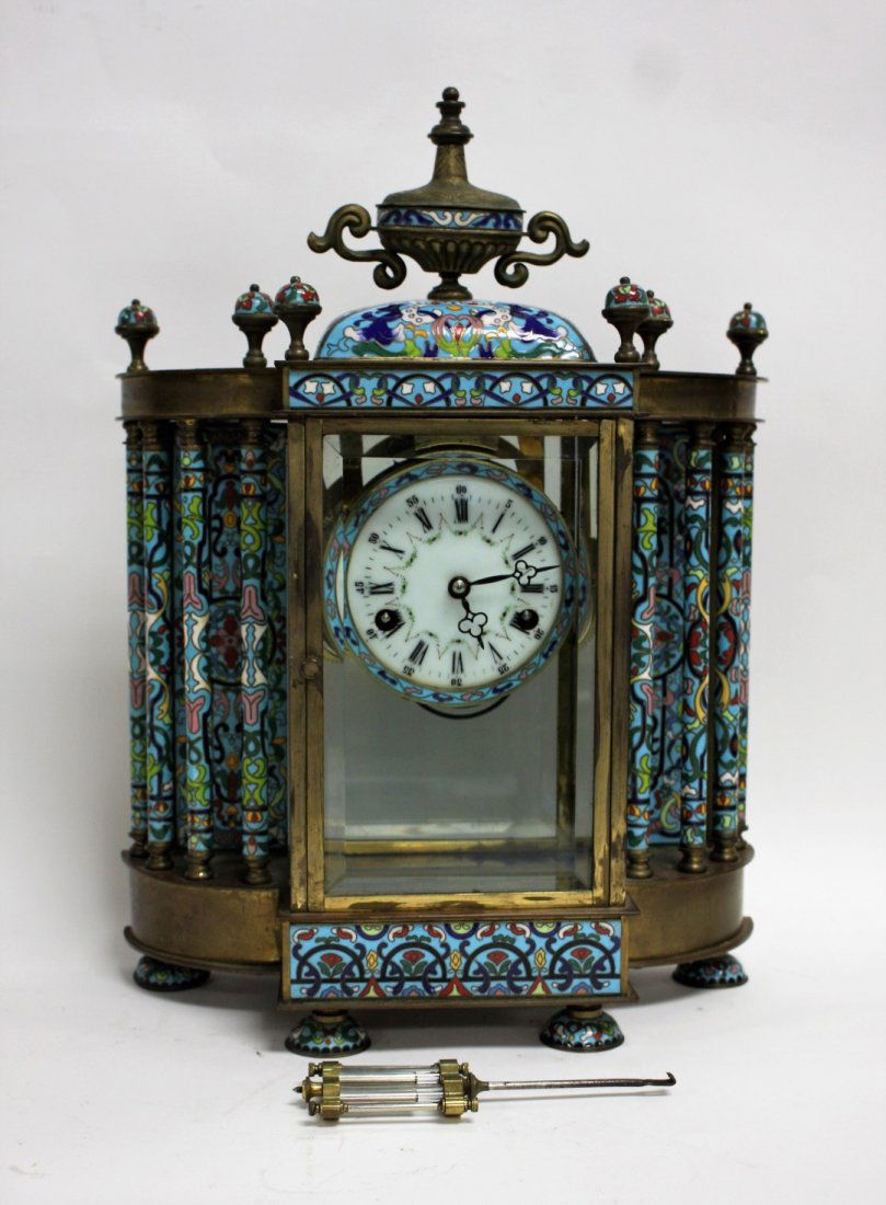 Ornate Cloisonne and Brass Regulator Clock (1 of 9)