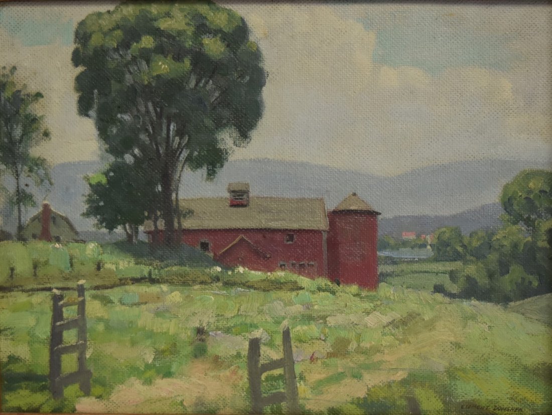 Clement H. Donshea; 2othC. American Oil Painting Signed: Oil on masonite. Farm in Craryville, NY. Signed l.r.; 12in. X 16in.