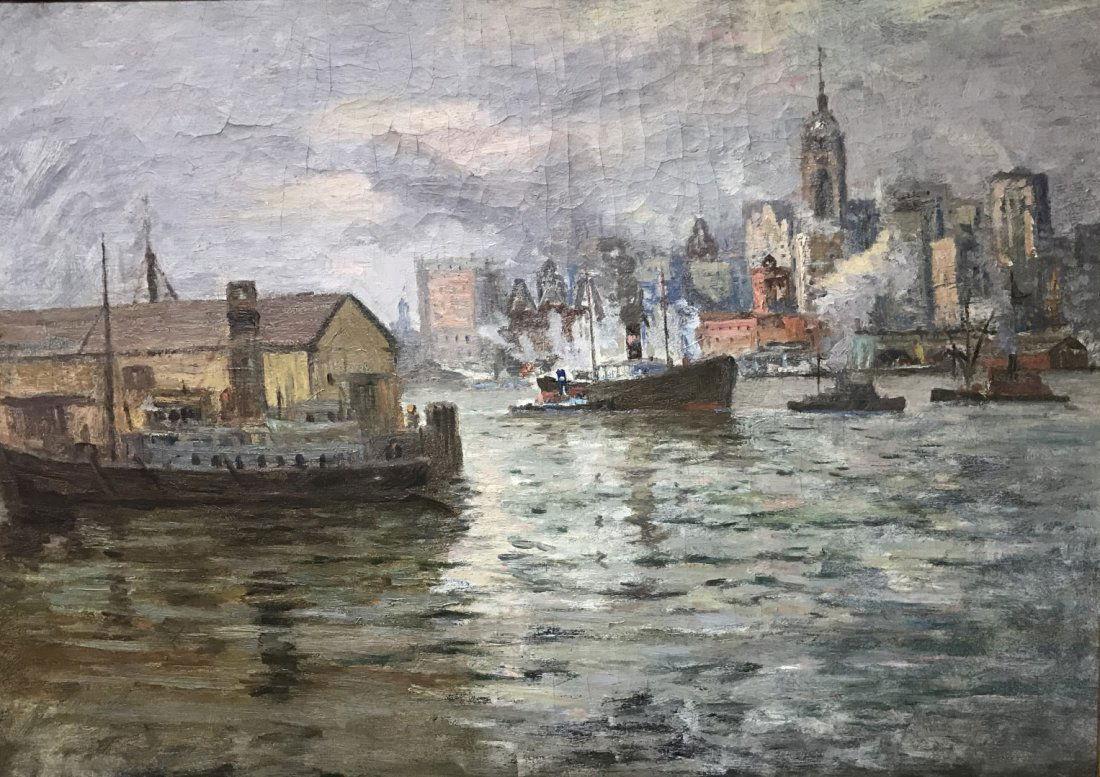 19thC. American School; Oil - NY Harbour, 1880 (1 of 6)