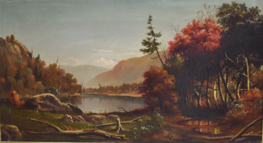 19thC. American School; Oil  - Catskill Mountain Lake (1 of 4)
