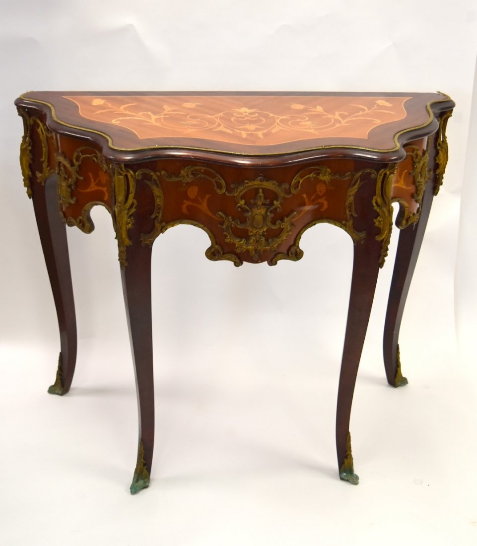 French Ormalu Mounted Marquetry Inlaid Console Table (1 of 7)