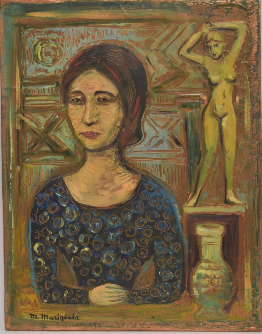 M. Marigonda; 20thC. Painted Copper Plaque Signed (1 of 4)