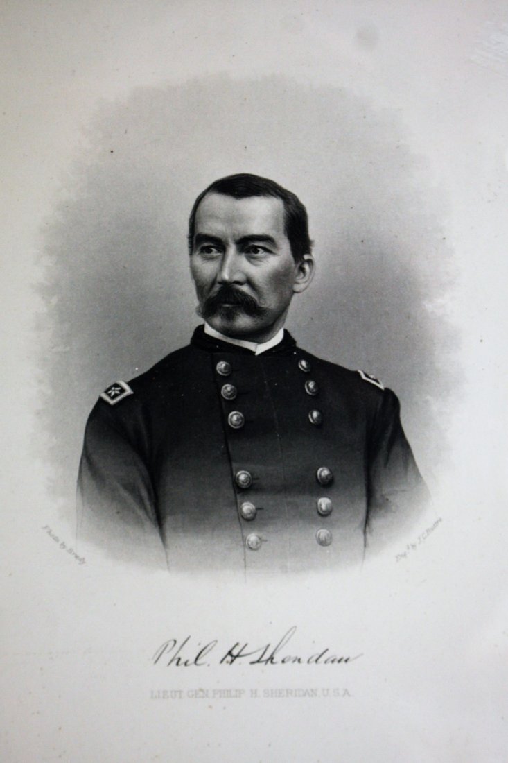 Framed Civil War Photgravure: Photogravure. Civil War General - Philip H. Sheridan. Victorian faux marblized frame; 10in. X 8in.(image size)