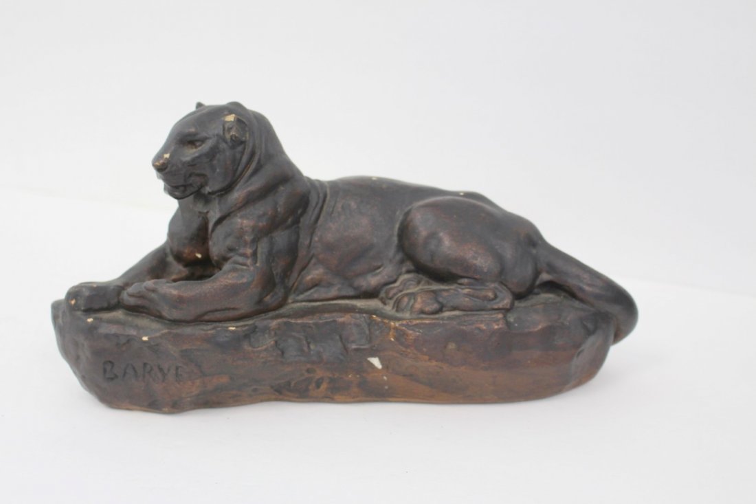 Barye; 19thC. Bronzed Plaster Panther Signed (1 of 6)