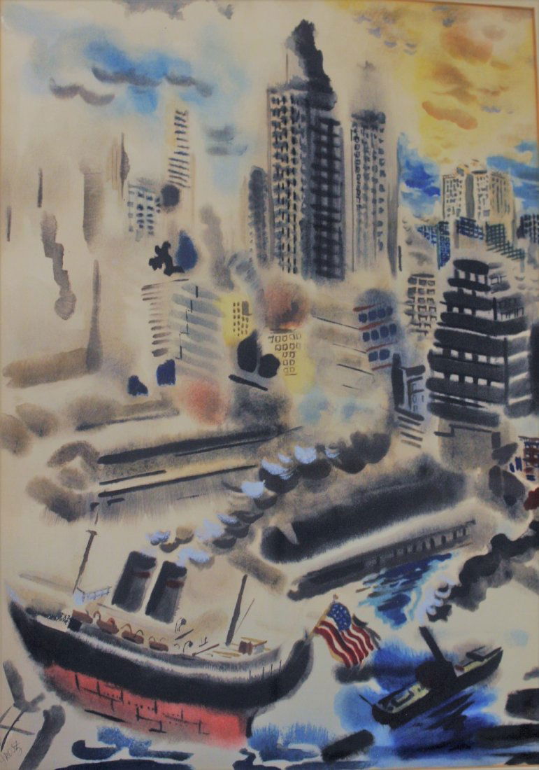 George Grosz; Vintage Print - NY Harbor (1 of 5)