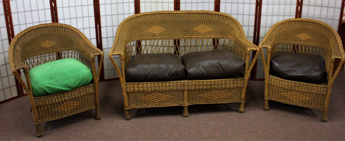 Three(3) Piece Victorian Style Wicker Patio Set (1 of 8)
