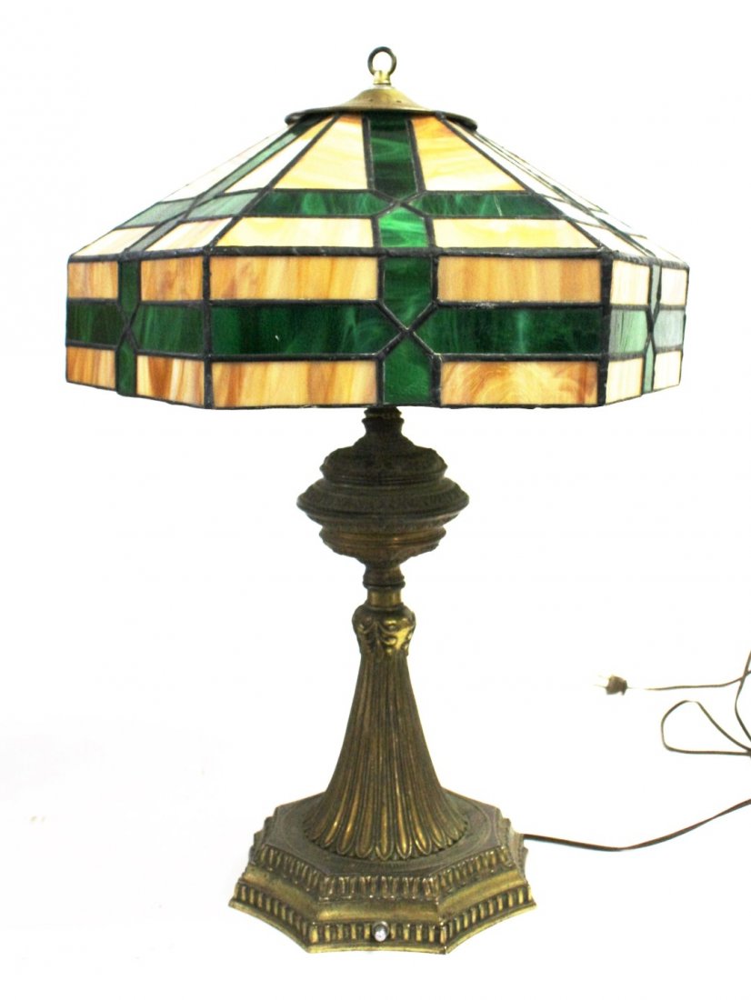 Leaded Slag Glass Table Lamp (1 of 5)