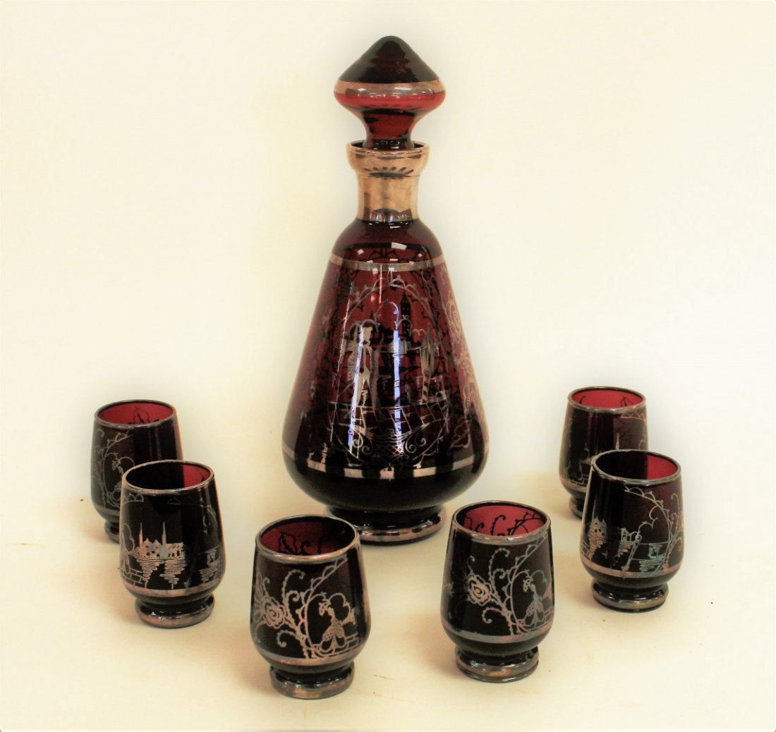 Bohemian Silver Overlay Glass Cordial Set (1 of 6)