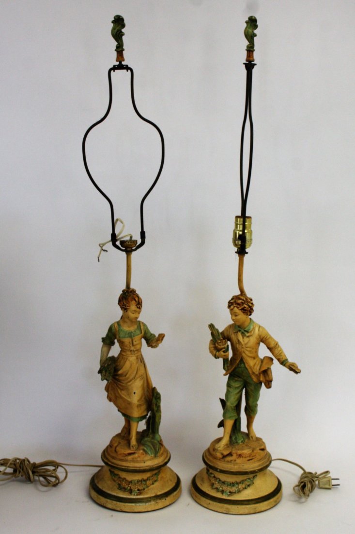 Pair of Victorian Spelter Figural Lamps (1 of 6)