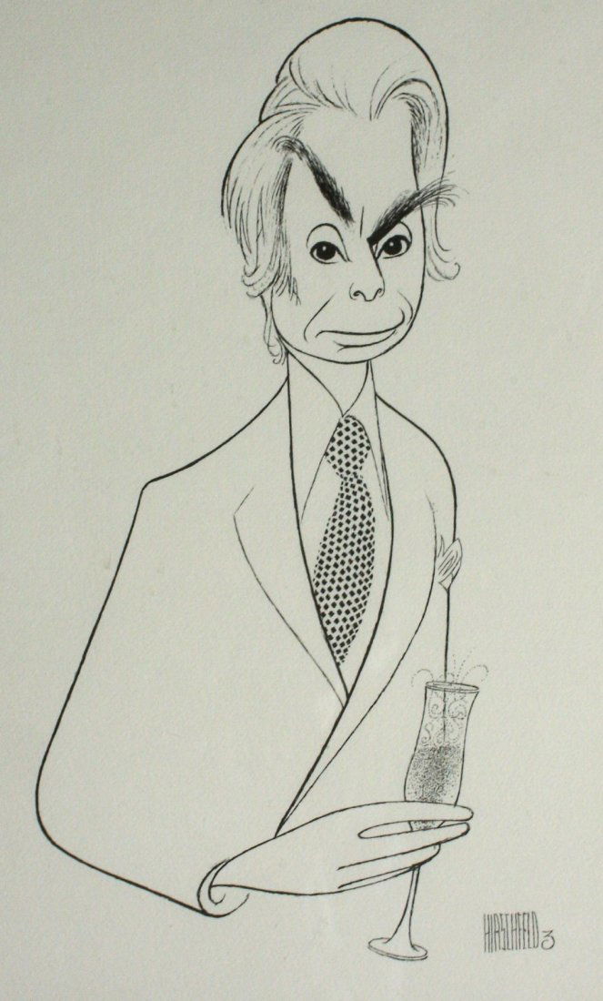 Al Hirschfeld; 20thC. Caricature Lithograph: Lithograph. Gent with Champagne. Signed in plate; 17in. X 13in.(image size)