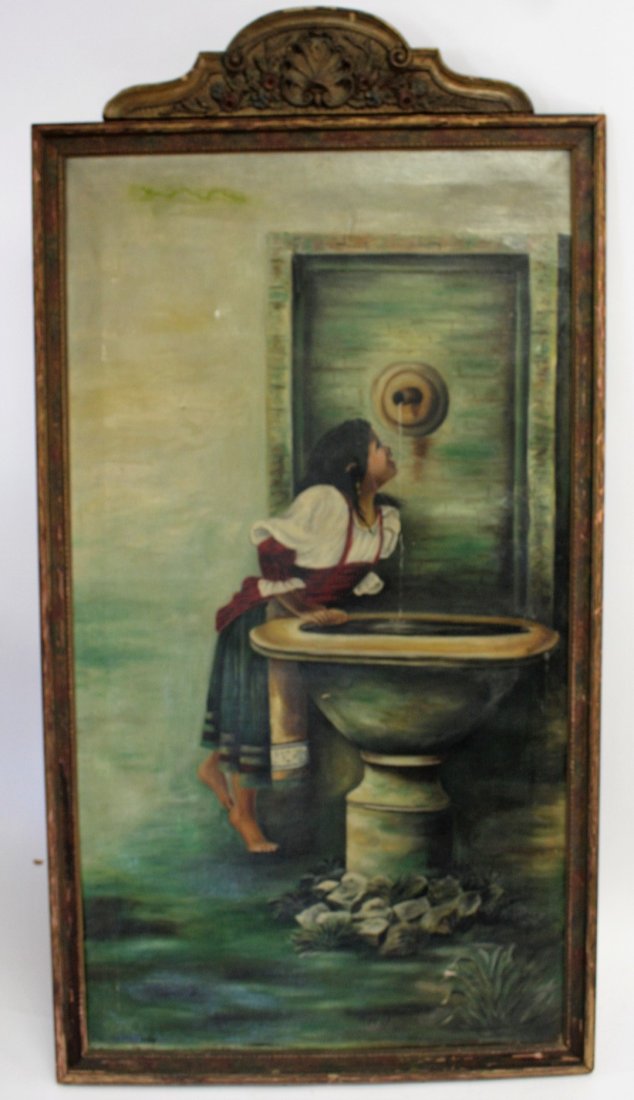 20thC. Oil  Painting - Girl at a Fountain Signed (1 of 6)