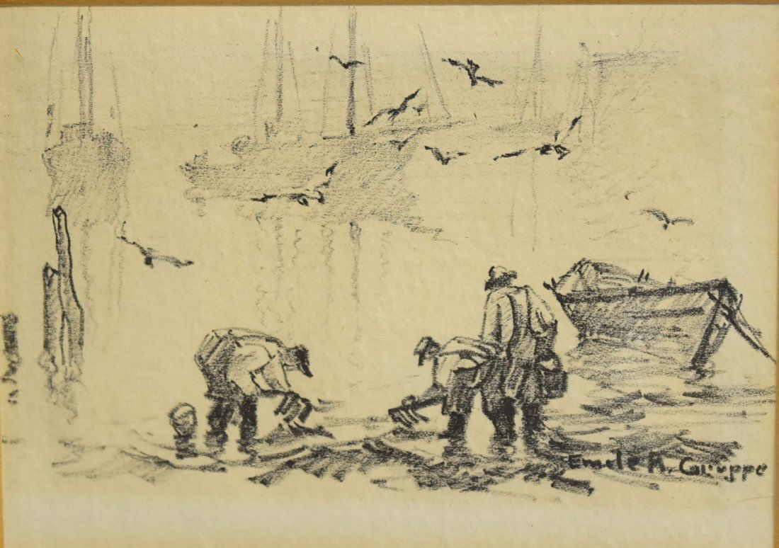Emile Gruppe; American Charcoal Drawing Signed (1 of 5)