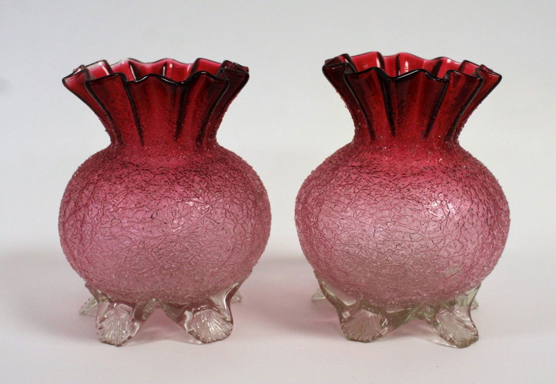 Pair of Victorian Overshot Glass Vases (1 of 4)