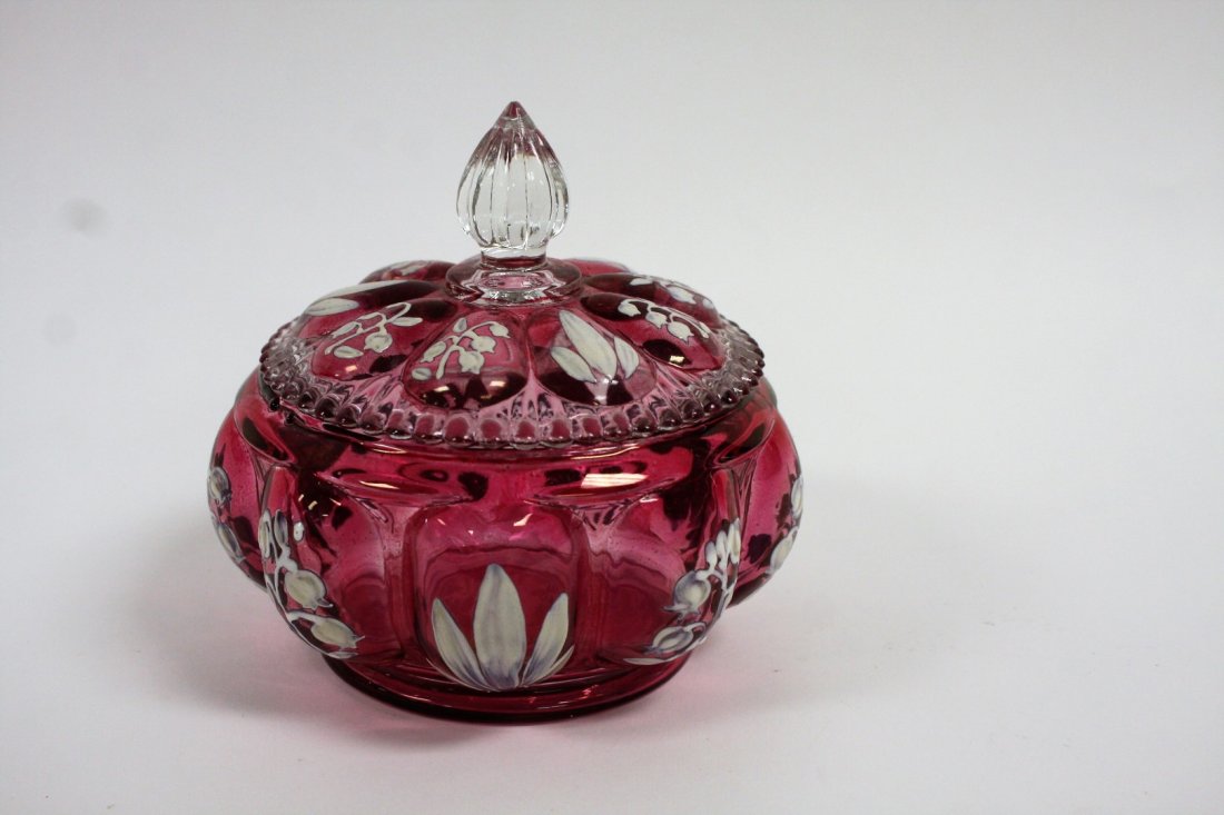 Victorian Cranberry Lustre Glass Dresser Jar (1 of 4)